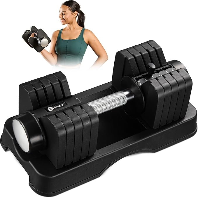 Lifepro Adjustable Dumbbells Set – 15lb, 25lb Pair or 43lb, 55lb & 90lb Single – Quick Adjustment, Anti Slip Handle – Space Saving & Strength Training Weights for Home Gym Exercise & Fitness