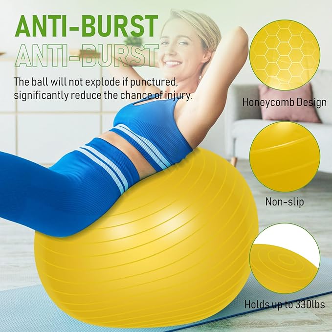 Leyndo 4 Pcs Yoga Exercise Ball Pilates Pregnancy Birthing Fitness Ball with Quick Pump Anti Burst for Improved Posture, Balance, Yoga, Pilates, Training, 4 Colors
