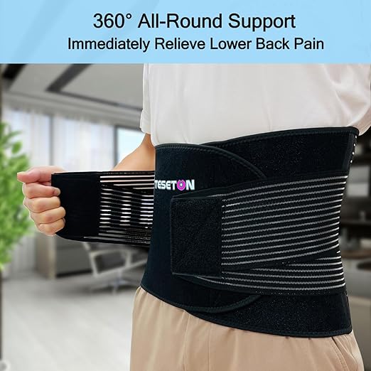 TESETON Back Brace for Women Men Lower Back Pain, Back Support Belt Relief Pain from Herniated Disc, Sciatica, Scoliosis and more, Lumbar Support Belt with 8 reinforced Bones 02 Black-XXL