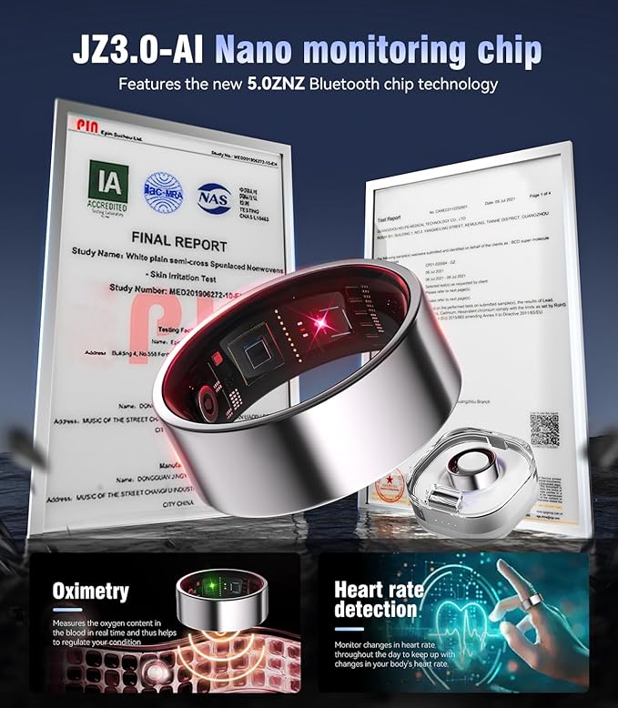 8.0 Smart Ring and Charging Case【Industry First – 0 Measurement Error】【IP68 Waterproof】 2025 Smart Ring for Women & Men for Sleep Tracking Wearable Device,Fitness Ring Sliver 8#