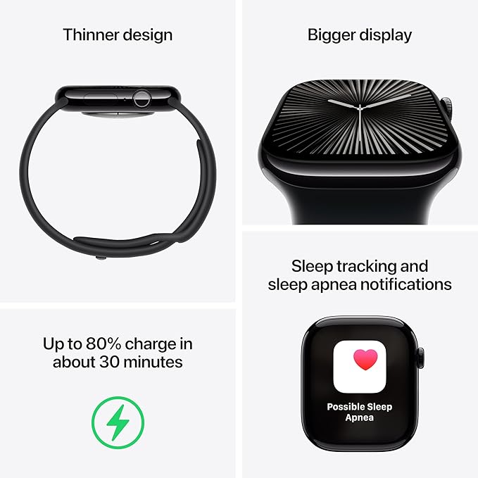 Apple Watch Series 10 [GPS 42mm case] Smartwatch with Rose Gold Aluminum Case with Plum Sport Loop. Fitness Tracker, ECG App, Always-On Retina Display, Carbon Neutral