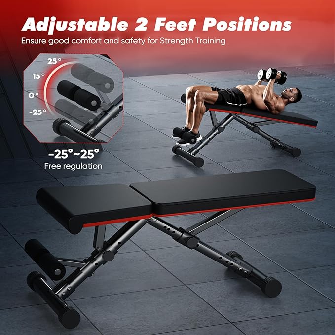 Sweetcrispy Adjustable Weight Bench for Home Gym, Foldable Incline Workout Bench Press with 795 LBS Weight Capacity, Strength Training Fitness Equipment for Full Body Exercise