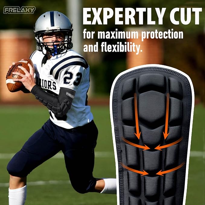 Frelaxy Padded Elbow Forearm Sleeves 2 Pack Compression Crashproof Arm Pads for Football Basketball Volleyball Soccer