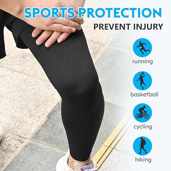 KEKING Full Leg Compression Sleeves, Unisex, Thigh High Compression Stocking 20-30mmHg Graduated Support for Thigh Calf Knee, Running, Basketball, Reduce Varicose Veins and Swelling, All Black L