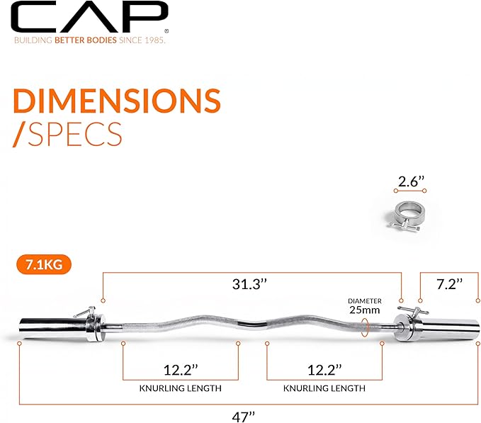 CAP Barbell 47-Inch Olympic EZ Curl Bar for 2-Inch Weight Plates | Multiple Options