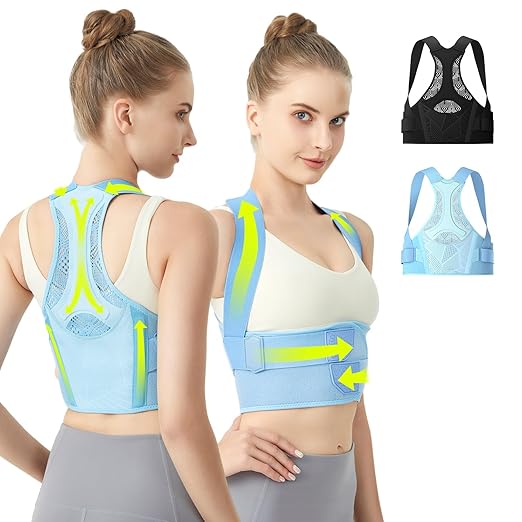 aoFIT Posture Corrector for Women, Lightweight and Breathable Back Brace for Pain Relief, Rounded Shoulders and Hunchback, Compact & Portable with Fashionable Design, Invisible Under Clothes Blue XL