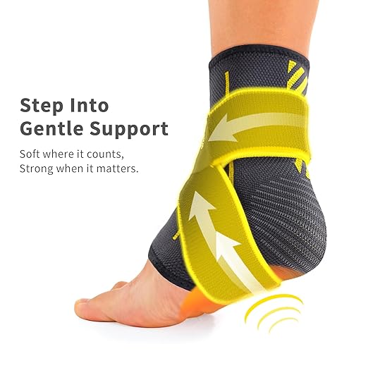 Bracoo 2 Pack Ankle Brace Compression Sleeve for Women & Men, Adjustable Ankle Support Strap for Sprained, Plantar Fasciitis, Pain Relief, Injury Recovery, Running, Workout, GYM, FS60