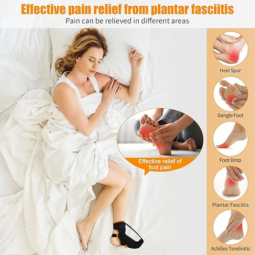 Plantar Fasciitis Night Splint Sock: Upgraded Plantar Fasciitis Brace with Support Plate for Women Men for Achilles Tendonitis Foot Drop Heel Spur Pain Relief Black-Orange Small