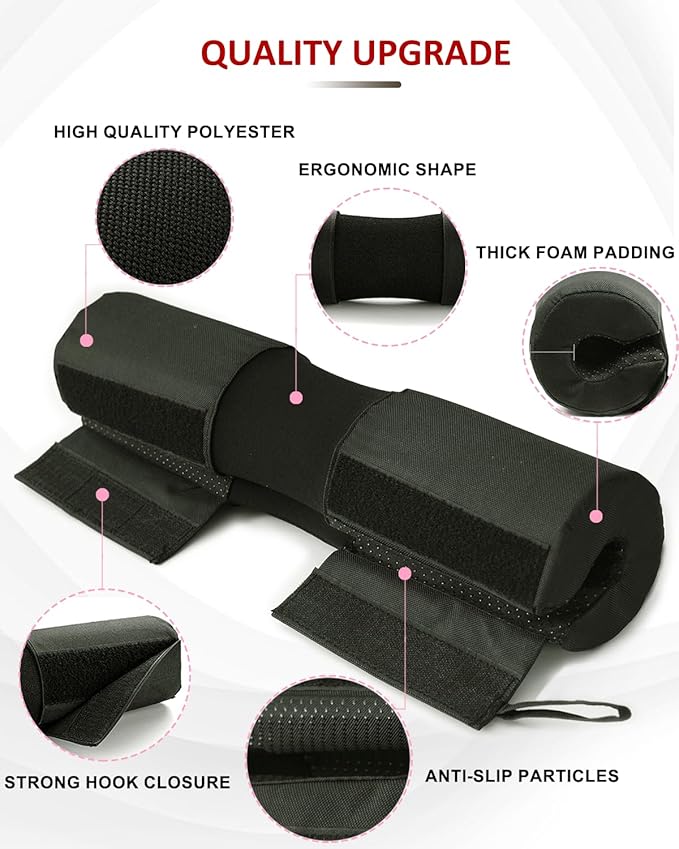 Barbell Squat Pad Set- Nylon Padding AntiSlip- Thick Foam Barbell Pad for Squats Cushion,Lunges&Bar Padding for Hip Thrusts -Standard Olympic Weight Bar Pad (Wrist Straps Weightlifting-Ankle Straps)