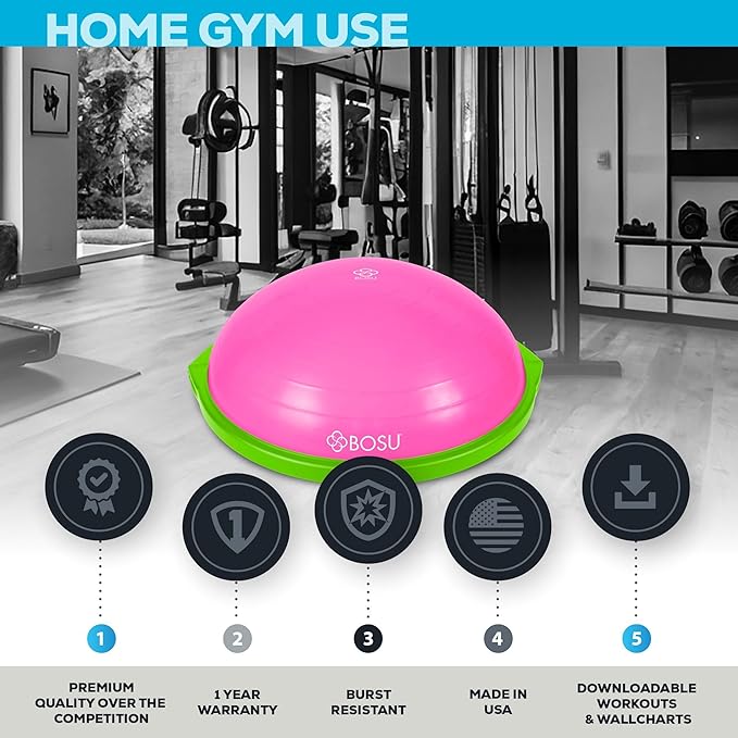 Bosu 72-10850 Home Gym Equipment The Original Balance Trainer 65 cm Diameter, Pink and Lime Green