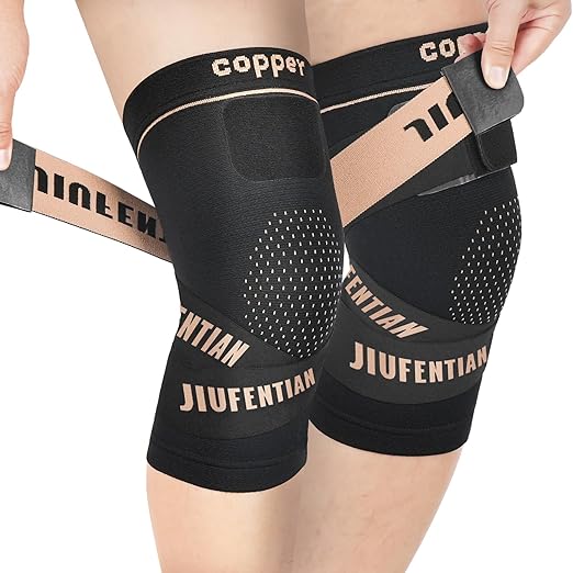 JIUFENTIAN Knee Support for Women and Men with Strap (2pack) Copper Knee Brace for Women Arthritis Pain-Knee Sleeves for Working Out,Running and Knee Pain Relief(2X-Large)