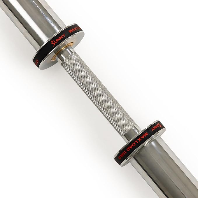 Sunny Health & Fitness Olympic Dumbbell Bar with 2-inch Sleeves, Chrome Finish, Spin-Lock Collars, Optional in Size