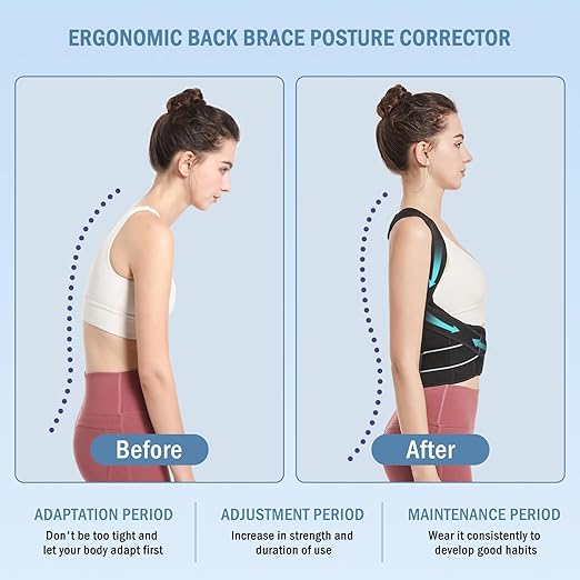 Posture Corrector,Suitable for Men and Women Upper and Lower Back Pain Relief - Scoliosis, Hunchback, Eicgo Adjustable Posture Corrector belt,Comfortable and Breathable Back Straightener (Black, Large)