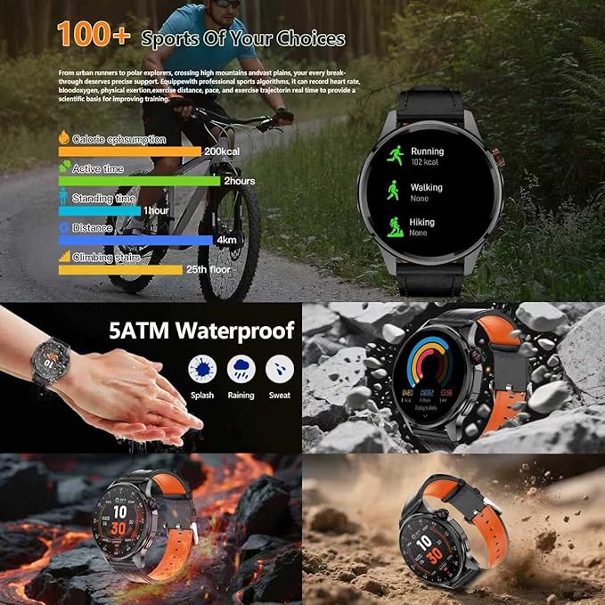 Smart Watch, GPS & Free Maps, AI, Bluetooth Call & Text, Health, Sleep & Fitness Tracker, 100+ Sport Modes, Waterproof, Long Battery Life, Waterproof, Compass, Barometer, 2 Bands Smartwatch for Men