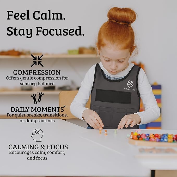 Touch & Co. Weighted Vest for Kids – Fully Adjustable Sensory Compression Vest for Children – Includes 2lb Removable Weights – Breathable Washable Odor-Free Neoprene