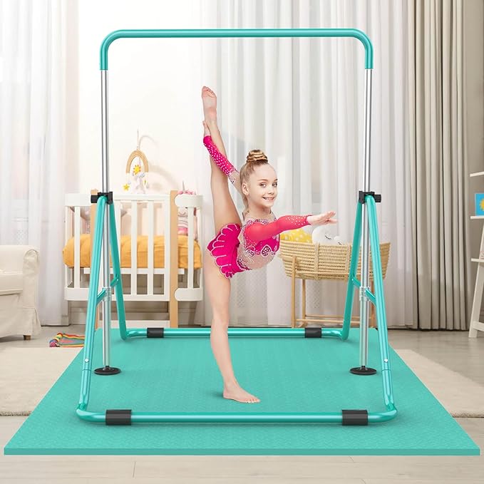 Gymnastic Bars for Kids with Adjustable Height, Folding Gymnastic Training Kip Bar, Expandable Horizontal Bar for Home