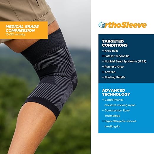 OrthoSleeve Knee Brace for ACL, MCL, Injury Recovery, Meniscus Tear, knee pain, aching knees, patellar tendonitis and arthritis (4XL, Black, Single)