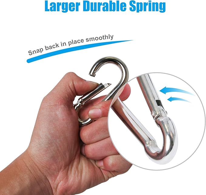 POWER GUIDANCE Stainless Steel Snap Hook, Carabiner Fit for LAT Pulldown Attachments, Chrome-Plated Coating, Cable Machine Accessories for Home Gym, Weight or Climbing attachments, Set of 4