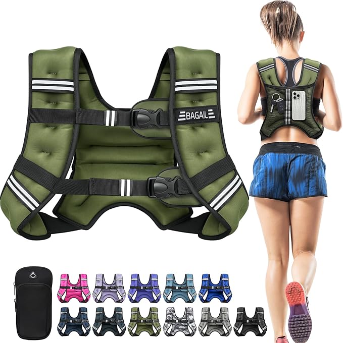 BAGAIL Comfort-Fit Weighted Vest for Woman, Even Weight Distribution, Faster Weight Loss, No-Chafe or Bounce for Walking & Running with Detachable Phone Pouch & Reflective Stripes (Available 5-30lbs)