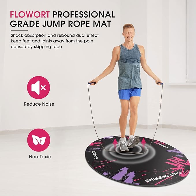 Cheete Jump Rope Mat Large Rubber Exercise Mat Indoor Outdoor Shock Absorbing Mat Non-Slip Oval Design for Floor & Rope Protection, Workout Mats for Home Gym Flooring