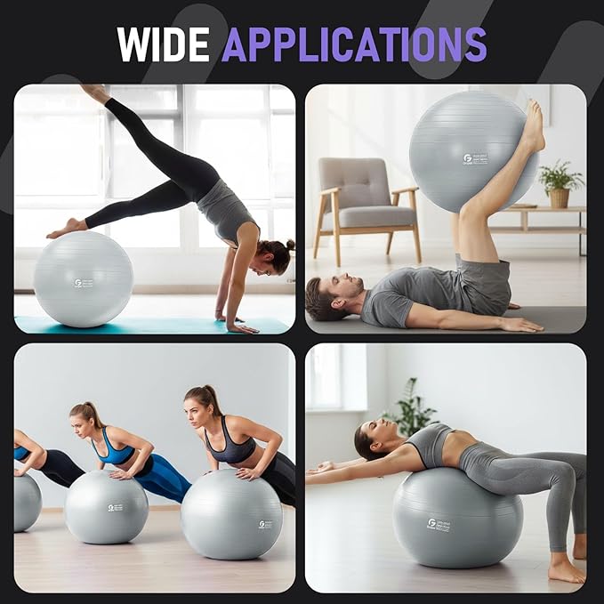 Gruper Yoga and Pilates Ball,4 Sizes 15 inch-30 inch Gym Ball for Fitness, Yoga, Workout, Pregnancy and Physical Therapy,Quick Pump Included,Great as Yoga Ball Chair for Office or Home Gym Equipment