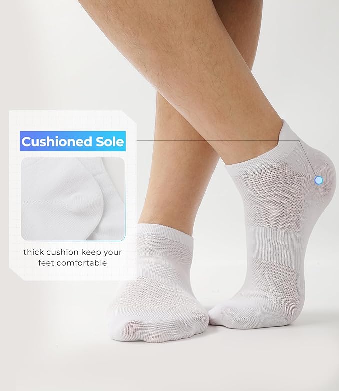 BAMBOO COOL Men's Ankle Socks Athletic Low Cut Heel Tab Cushioned Moisture Wicking, Running Arch Support Breathable, 8 Pack