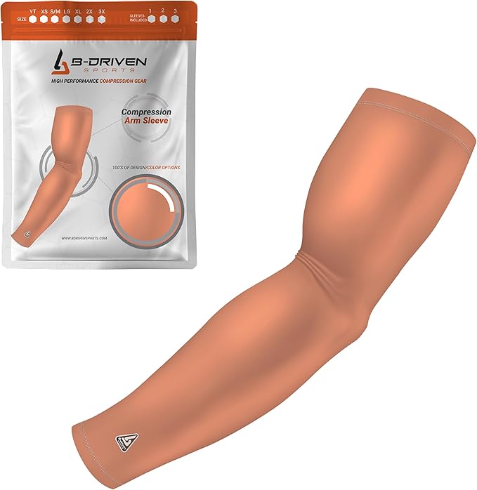 B-Driven Sports Pro-Fit Compression Arm Sleeve for Men, Women & Youth, Volleyball Baseball Basketball Weightlifting - Single