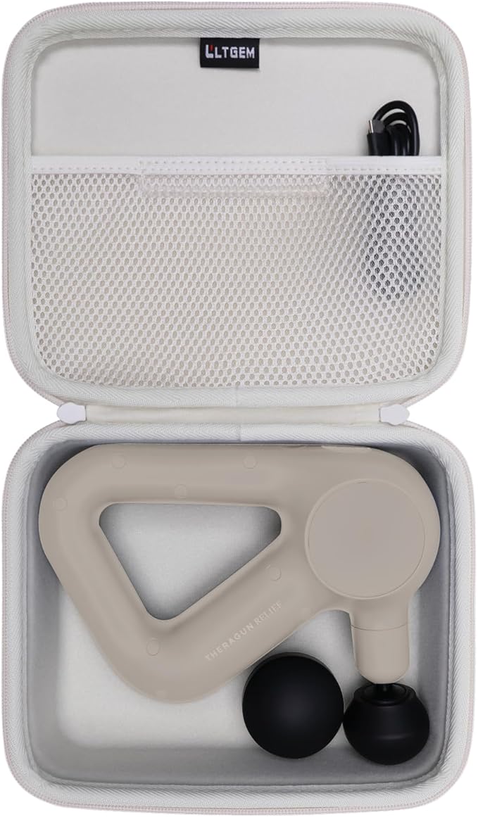 LTGEM Massage Case Compatible with TheraGun Relief Handheld Percussion Massage Gun/Neck/Back/Leg/Shoulder Massage Gun - Travel Protective Carrying Storage Bag, Khaki(Case Only)
