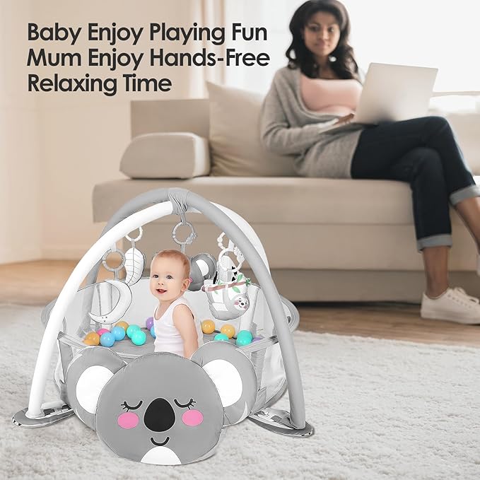 dearlomum 4-in-1 Baby Play Mat Baby Gym, Interactive Including 30 Balls with 5 Learning Toys for Newborn Toddler(Koala)