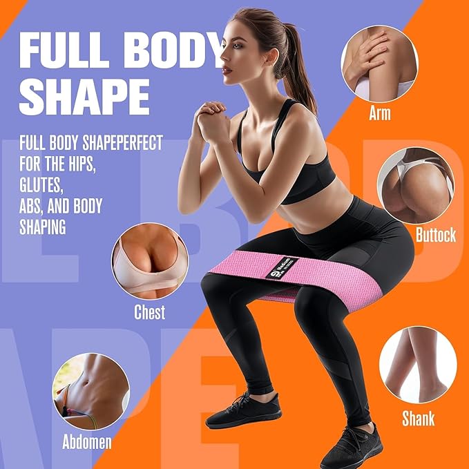 Booty & Resistance Bands – 3 Level Non-Slip Fabric Exercise Bands for Legs & Glutes, Women & Men, Squats, Hip Thigh Training, Yoga, Pilates, Home Workout