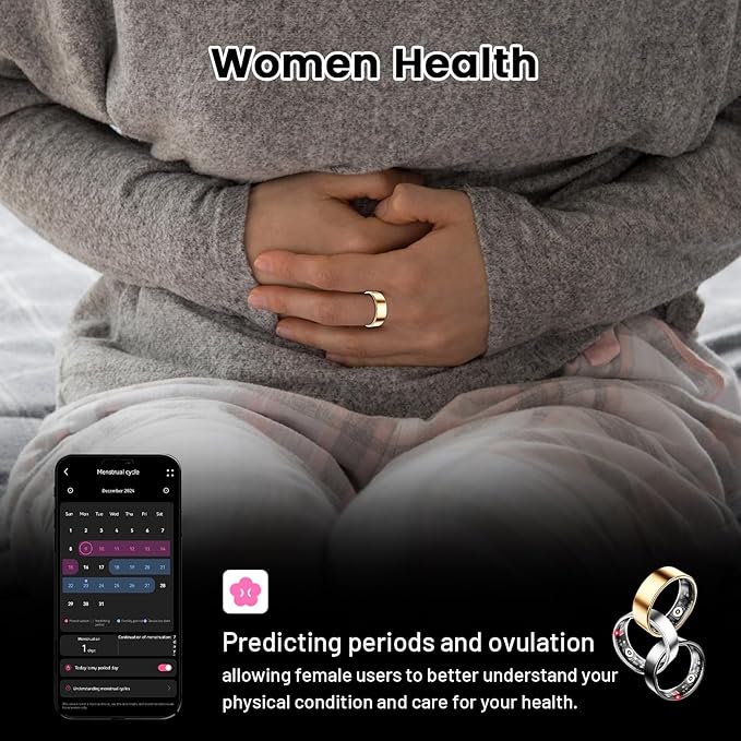 Mirlray Smart Ring for Women & Men, Smart Ring Health Tracker, Blood Oxygen & Heart Rate Monitor, Long Lasting Battery Sleep Ring, Waterproof Fitness Ring (Silver, 8)