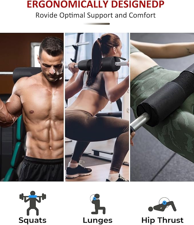 Barbell Squat Pad Nylon Padding AntiSlip- Thick Foam Barbell Pad for Squats Cushion, Lunges&Bar Padding for Hip Thrusts - Standard Weight Bar Pad - Provides Cushion to Neck Shoulders Training