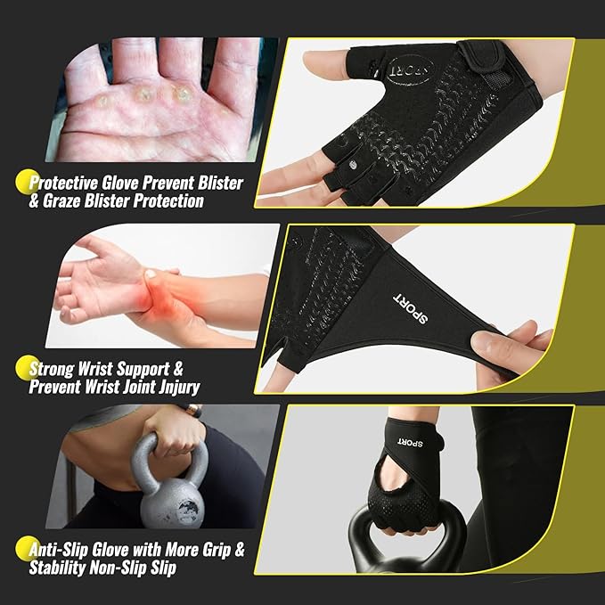 Workout Gloves Women, Exercise Gloves with Wrist Wrap Support, Gym Gloves for Weight Lifting with Full Palm Protection, Extra Grip for Fitness, Pull Ups
