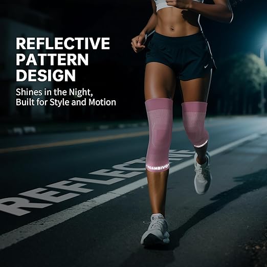 CAMBIVO Knee Brace for Women and Men (2 Pack), Ultra-Thin Lightweight Knee Compression Sleeve (Light Pink, Medium)