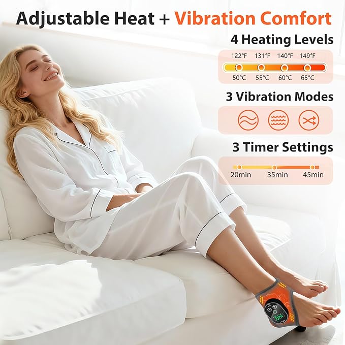 Ankle Heating Pad Cordless, Ankle and Foot Massager for Neuropathy, Heated Ankle Wrap with 4 Heats and 2 Vibrations, 3 Timers, Gifts for Women Men (Grey)