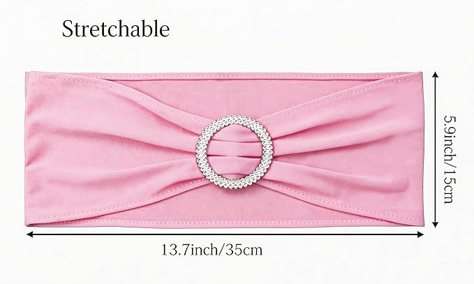 100PCS Stretch Wedding Pink Chair Sashes Bands with Buckle Slider Sashes Bow Decorations 25 Colors (Pink)