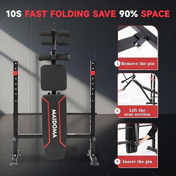 Foldable 1500LBS 8 in 1 Olympic Weight Bench Set with Leg Extension/Curl, Adjustable Weight Bench for Men & Women Full Body Workout, Bench Press with Preacher Curl（US Stock）
