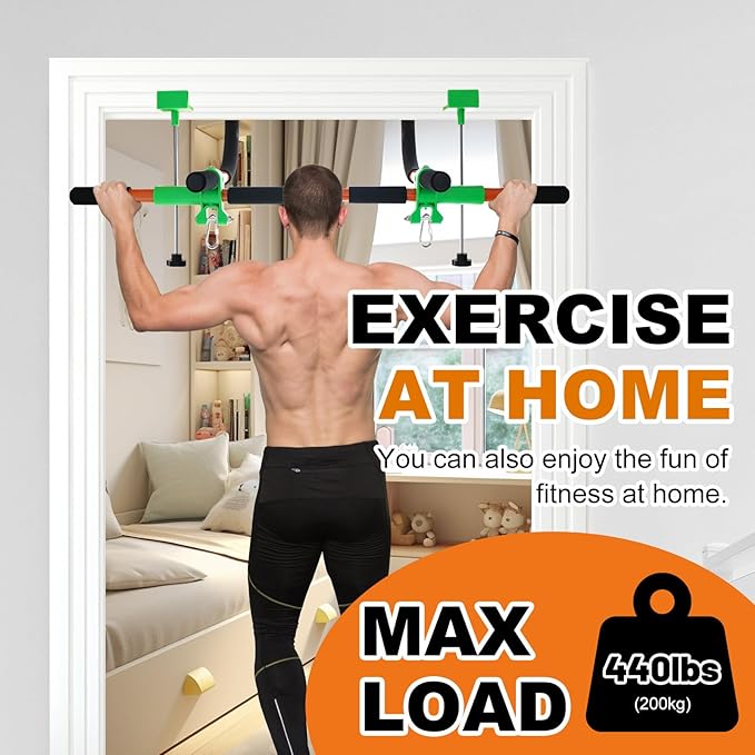 Doorway Swing for Kids & Door Pull Up Bar for Adults, Indoor Kid Swing with 4 Accessories, Multi-Function Doorway Gym, Fits Door Frame 24.41-30.51'' W x 3.94-6.69'' Thickness (Orange)