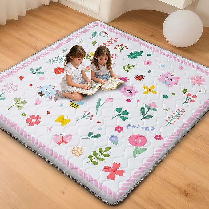 RONGFA Baby Play Mat for Floor, 71'' x 59'' Thicken Foam Soft Padded Mat for Baby, Playpen Mat for Toddlers Infant Kids, Machine Washable, Non-Slip Bottom Safe for Crawling (Flower)