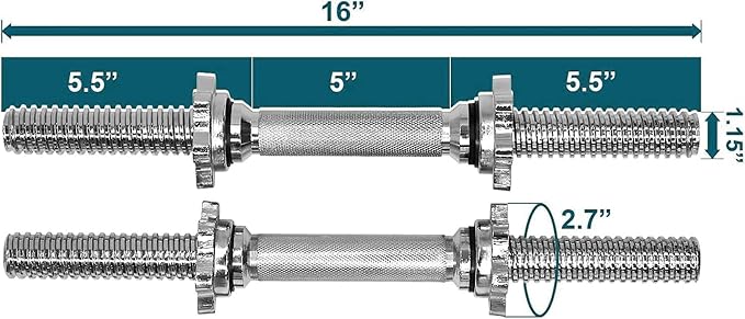 Yes4All Threaded Dumbbell Handles, Build Your Own Secure 14/16/18/24 Inch Dumbbell Bar Pair, Fit 1”–1.15” Plates Adjustable for Strength Progress, Non-Slip Star-Lock Collars, Tight Grip