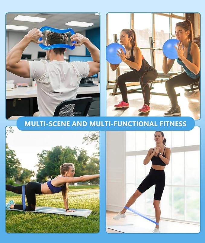 Pilates Ring Set with Adjustable Resistance - Full Body Workout Kit for Women, Portable Travel Bag & Anti-Slip Accessories