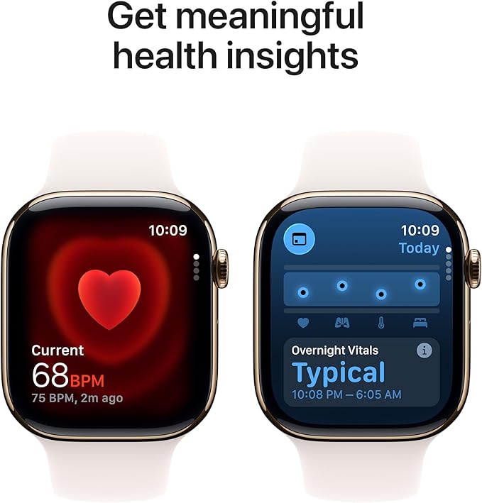 Apple Watch Series 11 [GPS + Cellular 46mm] Smartwatch with Gold Titanium Case with Light Blush Sport Band - M/L. Sleep Score, Fitness Tracker, Health Monitoring, Always-On Display, Water Resistant