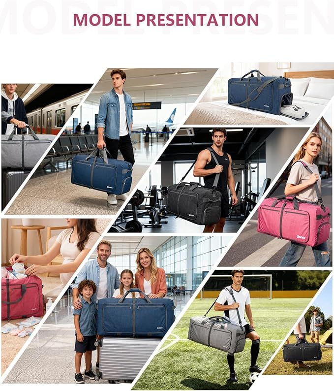 Gonex Large Foldable Travel Duffle Bag with Shoes Compartment, Packable Lightweight Water Repellent Duffel Bag for Camping Gym Weekender Bag