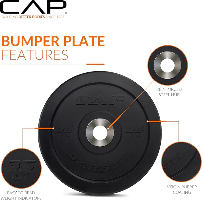 CAP 2-inch Olympic Bumper Plate Weight Set | 100-370 lbs | Multiple Colors | Storage Rack Optional