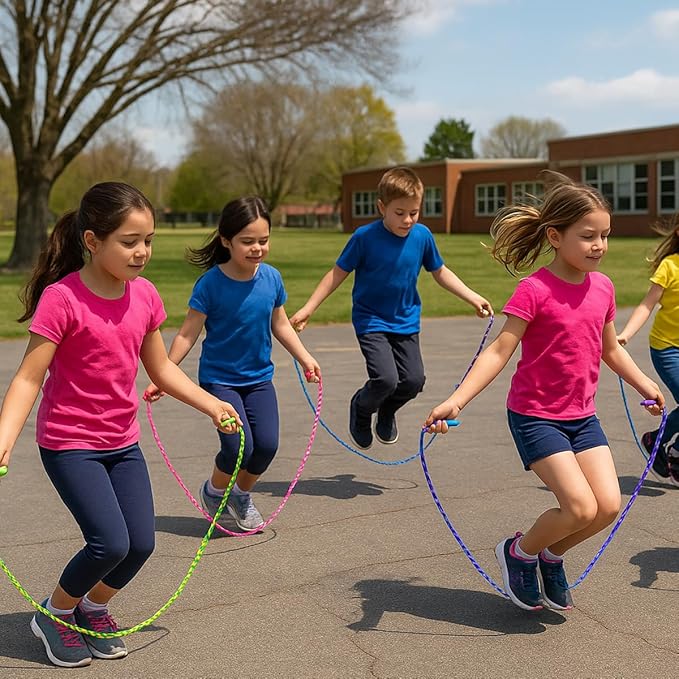 GiftExpress Adjustable Size Colorful Jump Rope for Kids and Teens - Outdoor Indoor Fun Games Skipping Rope Exercise Fitness Activity and Party Favor - Assorted Colors Pack of (6)