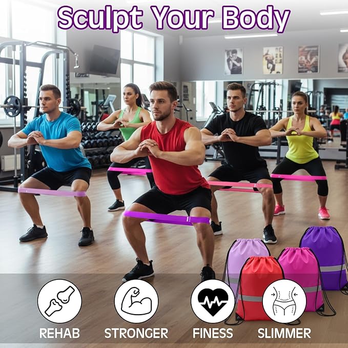Sratte 120 Pcs Workout Loop Resistance Bands Bulk, Gym Elastic Bands Set for Fitness Sport Class Students Members Gift Physical, 5 Pieces Each Set, with Large Drawstring Backpack Bags