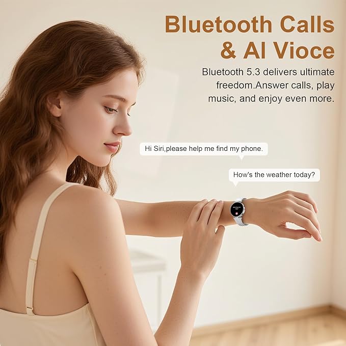 Smart Watch for Women, 1.19" AMOLED Touchscreen Fitness Watch（Calls/Notifications）3 Straps, 24H Heart Rate/Sleep Monitor/Female Cycle, 120+ Sports Modes, IP68 Waterproof Smartwatch for Android iPhone