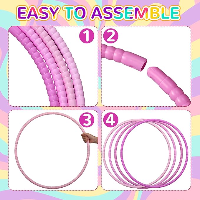 Sratte 12 Pcs Toy Hoop for Kid Detachable Adjustable Toy Hoop Colored Exercise Ring Plastic Circle for Kid Teen Gymnastics Equipment Require Self Assembly(28 Inch,Pink Series)