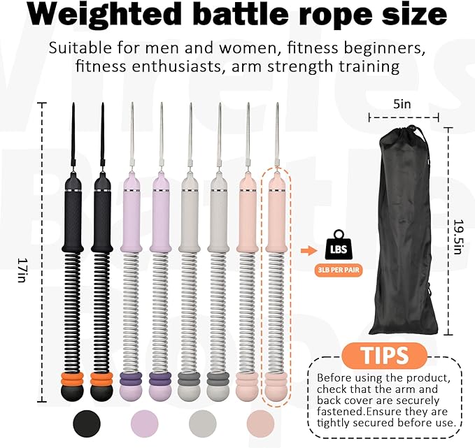 Adjustable Ropeless Battle Ropes,Portable Cordless Battle Ropes for Home Gym,Workout Exercise Ropes for HIIT,Strength Training & Full-Body Cardio for Men & Women (Black, 1.45 lb)