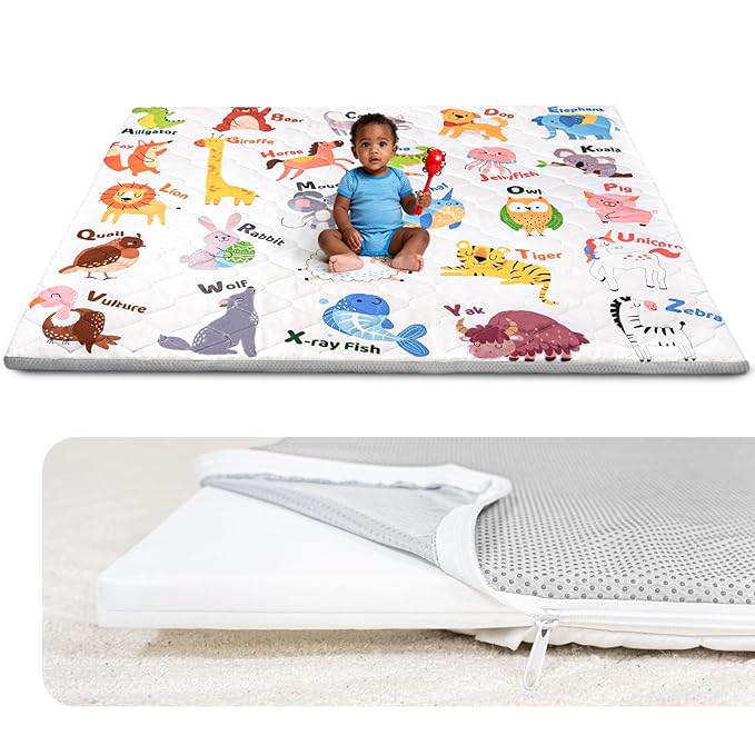 Foam Baby Play Mat 71x59, Removable and Machine Washable Cover, Thicken Cushioning Playmat and Perfect for Playpen, Non-Slip Bottom, Easy to Clean for Infants, Toddlers & Babies(Animal)